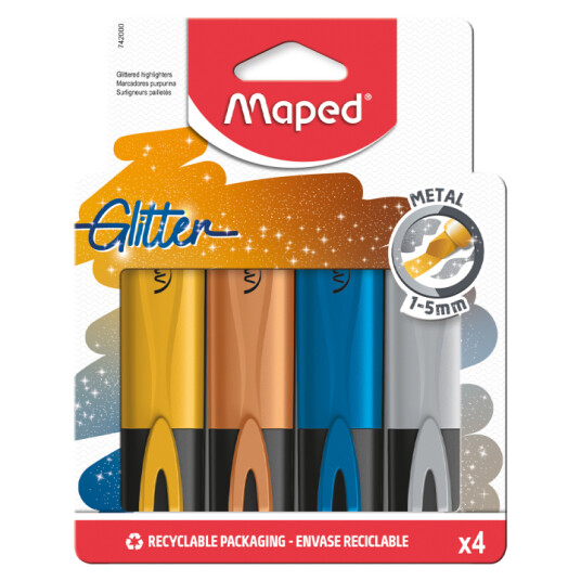 Maped Highlighter Glitter Metallic 4-pakning Maped Highlighter Glitter Metallic 4-pakning