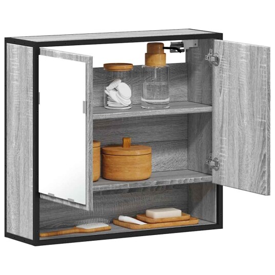 vidaXL Baderomsskap med speil grå sonoma 65x20x60 cm konstruert tre vidaXL Baderomsskap med speil grå sonoma 65x20x60 cm konstruert tre