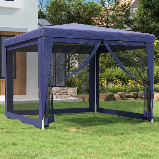 vidaXL Festtelt med 4 sidevegger av netting blå 3x3 m HDPE vidaXL Festtelt med 4 sidevegger av netting blå 3x3 m HDPE