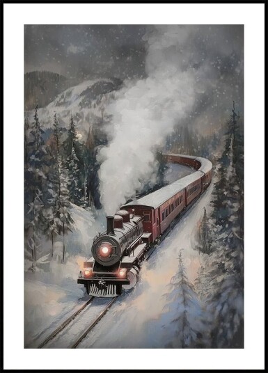 Snowfall Steam Train Poster Plakat / 40x50cm