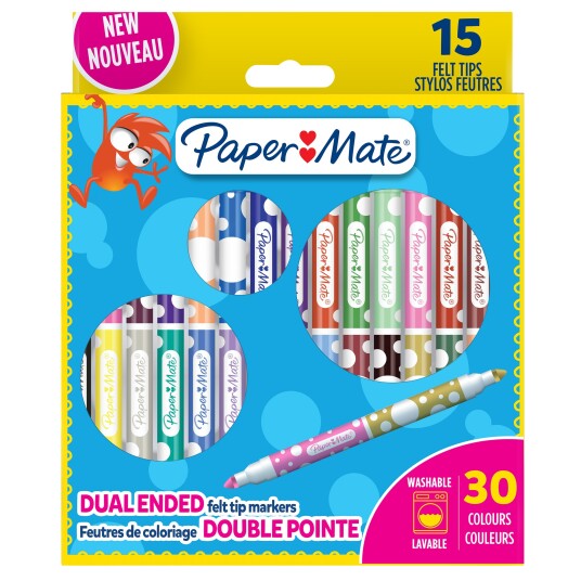 Paper Mate Kids Colouring Twin Tip Felt Tip Pens 15-Blister 30 colours