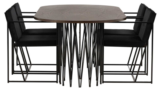 Venture Design Stone oval & Richmond spisegruppe Svart/mokka 4 stoler & bord 220 x 100 cm