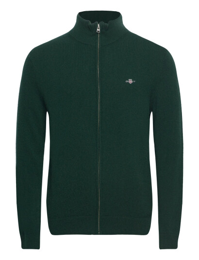 GANT Extrafine Lambswool Zip Cardigan - Green - M GANT Extrafine Lambswool Zip Cardigan - Green - M