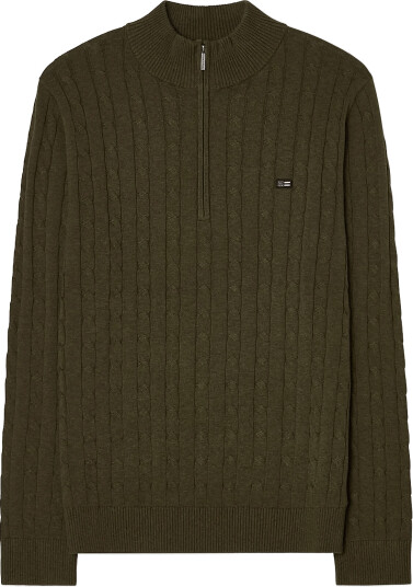 Lexington Clothing Cotton Cable Knitted Half Zip Sweater Khaki green M