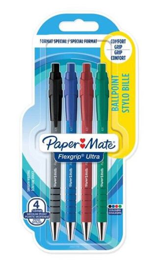 Paper Mate Flexgrip Ultra Retractable Ballpoint Pen Medium Point 1.0mm Assorted Colours 4 Count