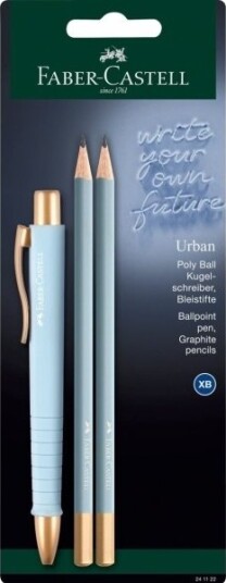 Faber-Castell 241122, Kulepenn, Grafittblyant, Lyseblå, Rund, Blå, Blister