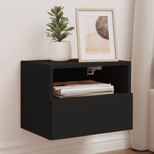 Vegghengt TV-benk svart 40x30x30 cm konstruert tre 836842