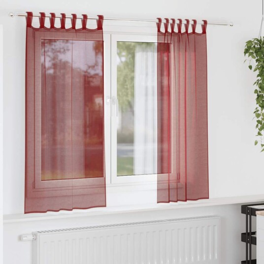 Voile gardiner med stanglommer 2 stk vinrød 8721158552624