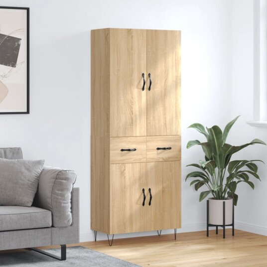 Highboard sonoma eik 69,5x34x180 cm konstruert tre