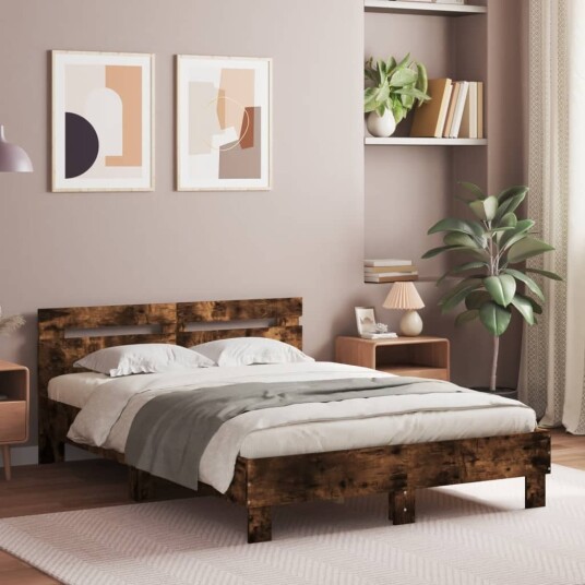 vidaXL Sengeramme med hodegavl røkt eik 135x190 cm konstruert tre 8721012246621