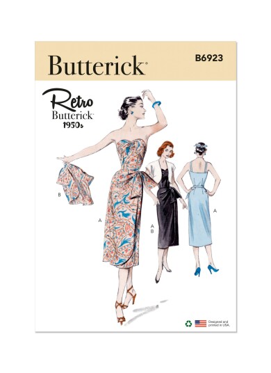 Butterick 6923 Retro Kjole A5 6 8 10 12 14