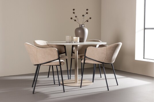 Venture Home Matgruppe Lycke 110 cm Rund med 4 Evelina stoler Beige/Beige
