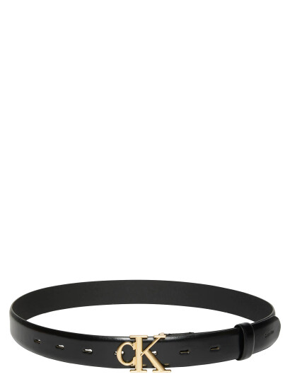 Calvin Klein Round Ck Buckle 30Mm Belt Smooth Black 95