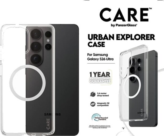 CARE by PanzerGlass Urban Explorer Gjennomsiktig Mobildeksel for Samsung Galaxy S26 Ultra - Qi Kompatibel