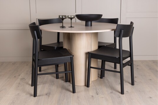 Venture Home Olivia Matgruppe 110 cm Rund med 4 Montros Stoler Whitewash