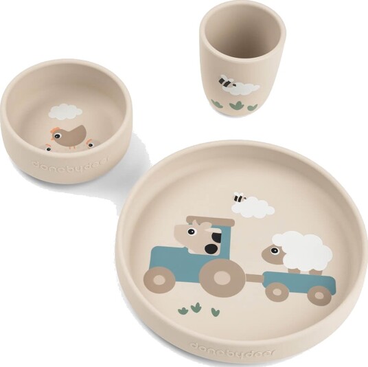 Done by Deer Stick&Stay Dinner Set Tiny Farm Sand Beige PLATE:Ø 18X H 3CM.BOWL:Ø 10X H 4CM.MUG:Ø 6.6X H 7.5CM