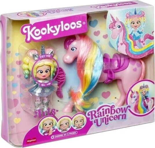 Magic Box Kookyloos Rainbow Iris Lele + Enhjørning Med Hår + Tilbehør