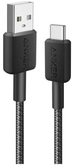 Anker 322 USB-A til USB-C Nylon Kabel 0,9m - Hurtiglading Svart