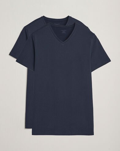 Falke 2 Pack Cotton V Neck T Shirt Midnight