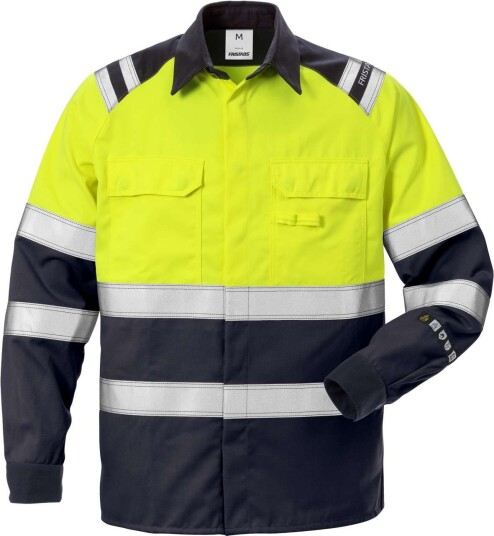 Fristads Flamestat Høy Synlighet Skjorte Cl 1 7051 ATS Hivis Gul / Marineblå XL Fristads Flamestat Høy Synlighet Skjorte Cl 1 7051 ATS Hivis Gul / Marineblå XL