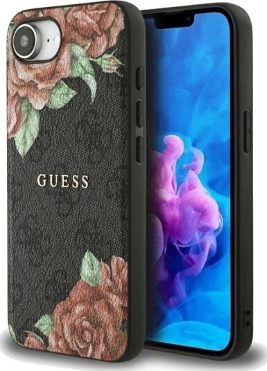 GUESS 4G Flowers Print MagSafe case for iPhone 16e - black