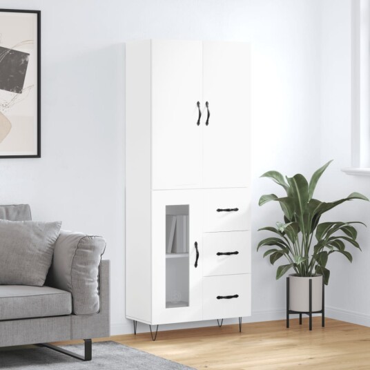 vidaXL Highboard hvit 69,5x34x180 cm konstruert tre 8720845475192