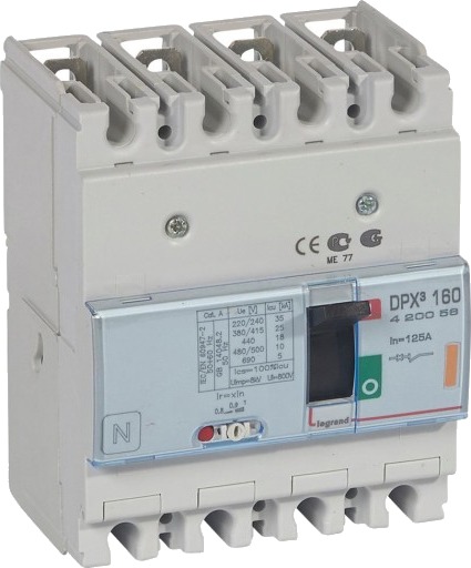 Legrand DPX3 160 Termisk Effektbryter 125A 4Pol 25kA Reststrøm Type-A