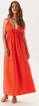 BUBBLEROOM Tie Strap Maxi Dress Coral red S
