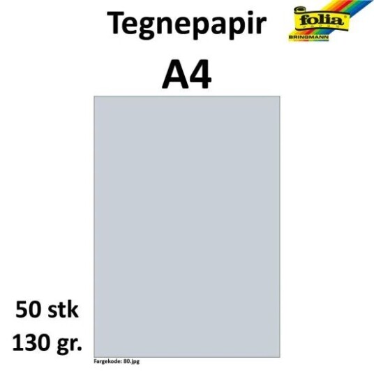 Folia Tegnepapir A4 50 ark, 130g, Grå