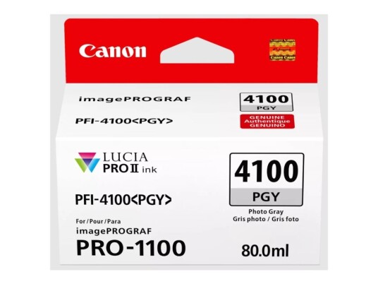 Canon Pfi-4100 Pgy - 80 Ml - Fotogrå - Original - Hengeboks - Blekkbeholder - For Imageprograf Pro-1100 Canon Pfi-4100 Pgy - 80 Ml - Fotogrå - Original - Hengeboks - Blekkbeholder - For Imageprograf Pro-1100