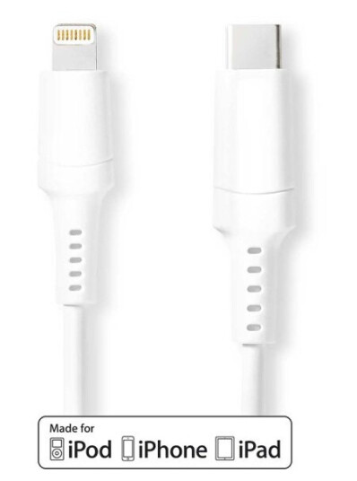 Nedis Lightning Kabel | USB 2.0 | Apple Lightning 8-Pinners | USB-C™ Hann | 480 Mbps | Nikkel belagt | 1.00 m | Rund | PVC | Hvit | Boks