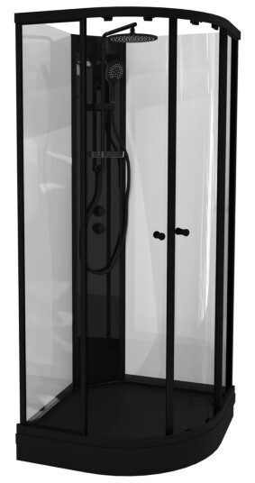 Vikingbad Sofia Dusjkabinett Buet Pluss - Svart Søyle Matt / 100x100cm Klart Glass