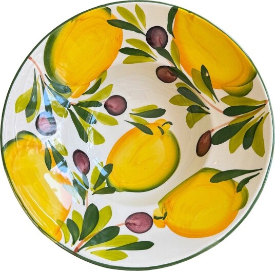 Caja Company Pasta Plate/Bowl Lemon And Olives - WHITE/YELLOW/GREEN/BLACK - 24.5X24.5 cm.H8 cm