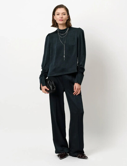 Dante6 Dante6-Jules Creased Satin Pants - Khaki green - 34
