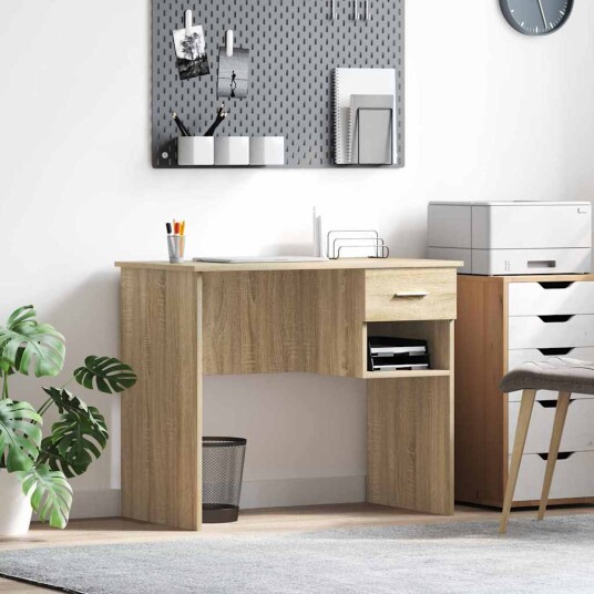  Skrivebord med lagring Sonoma eik 90x49.5x75 cm Konstruert tre