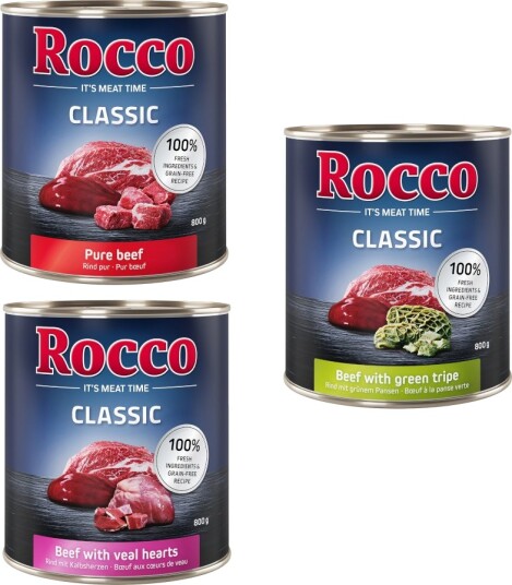 Rocco Våtfôr Økonomi Classic Blanding Av Storfekjøtt Rent Storfekjøtt Storfekjøtt Kalvehjerte Storfekjøtt Kjøttdeig 12 X 800 G