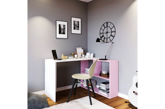 Skrivebord Cankat 120 cm med Oppbevaringshyller Hvit/Rosa