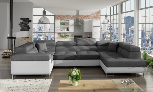 Seksjon Eltap Letto 340x202x90 cm Sawana 05 Soft 17 Grå Hvit Høyre