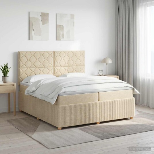 vidaXL Kontinentalseng med madrass Krem 200 x 200 cm Stoff
