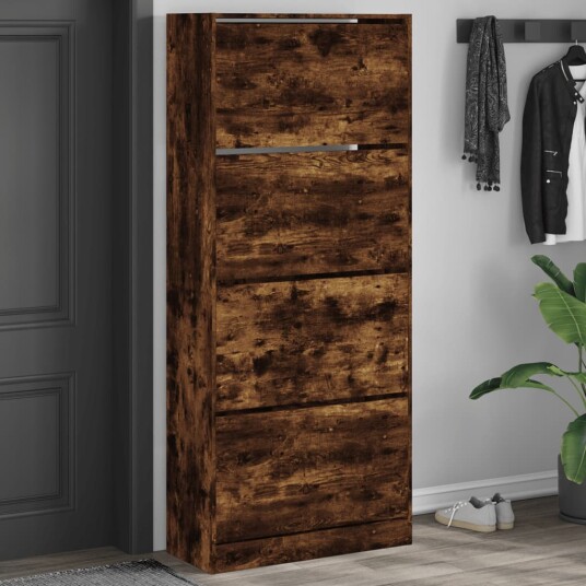 Skoskap med 4 vippeskuffer røkt eik 80x34x187,5 cm 8721012385764
