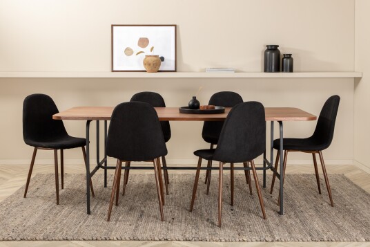 Venture Home Spisegruppe Unnao 200 cm inkl. 6 Tommy Stoler Valnøttsbrun/Svart