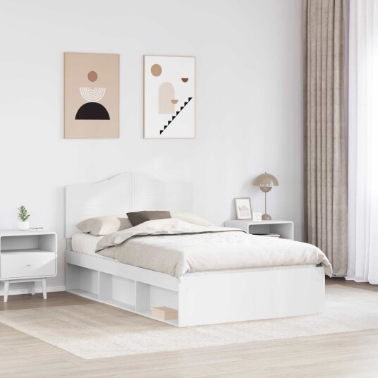 Sengestamme med hodegjerde Hvit 135 x 190 cm Massiv furu
