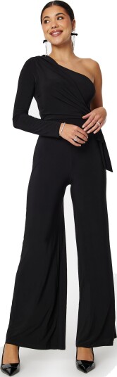 John Zack Long Sleeve One Shoulder Jumpsuit