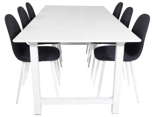 Venture Design Count & Polar spisegruppe Hvit/svart 6 st stoler & bord 220 x 100 cm