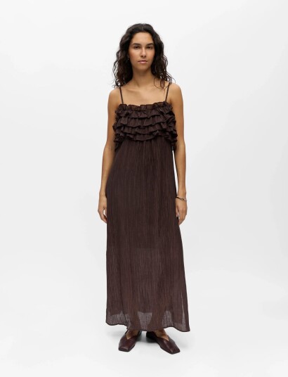 Object Objlyne S/L Re Long Dress 144 Brown 42