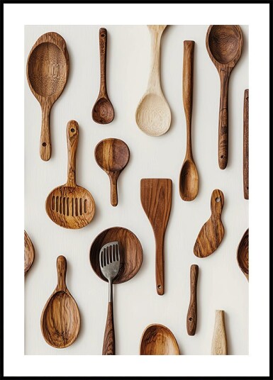 Rustic Wooden Kitchen Utensils Plakat Plakat / 21x30cm