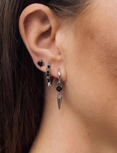 Bud to rose Crown Spike Earring Black/Silver Silver ONE SIZE