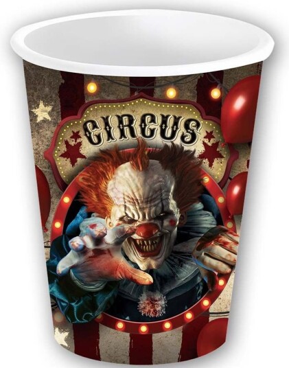 6 stk Pappkopper med Horror Sirkus Motiv 240 ml 6 stk Pappkopper med Horror Sirkus Motiv 240 ml