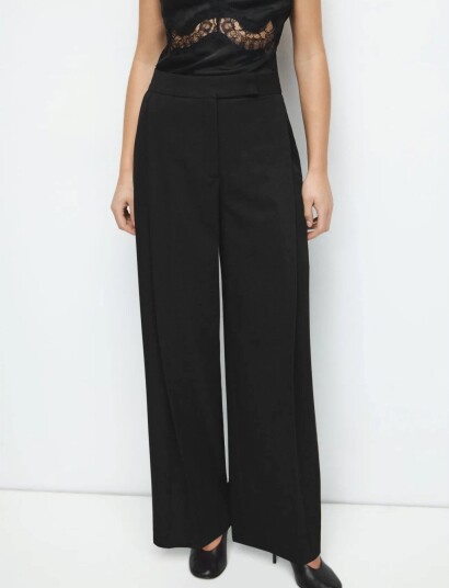 Mango Pleated Wide Leg Trousers Black 38 Mango Pleated Wide Leg Trousers Black 38