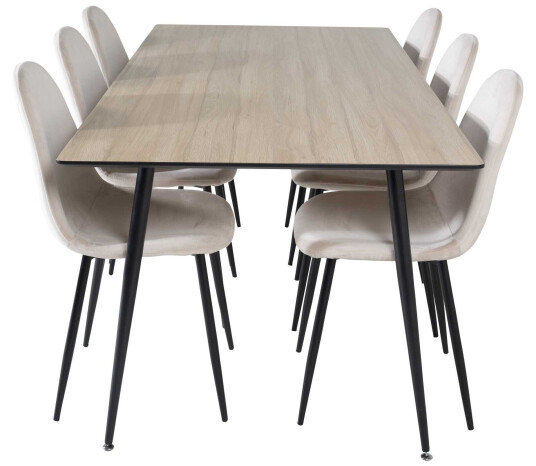 Venture Design Silar & Polar spisegruppe Natur/beige 6 st stoler & bord 180 x 90 cm